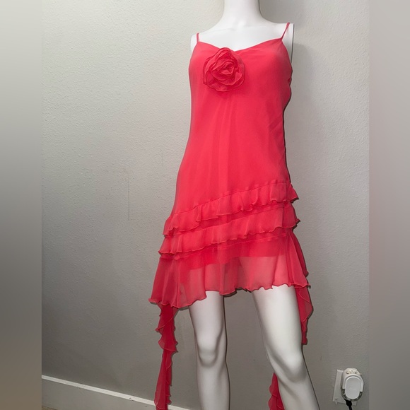Gianni Binni Belle Rosette Sweetheart Neck Sleeveless Ruffle Chiffon Mini Dress - Picture 3 of 4